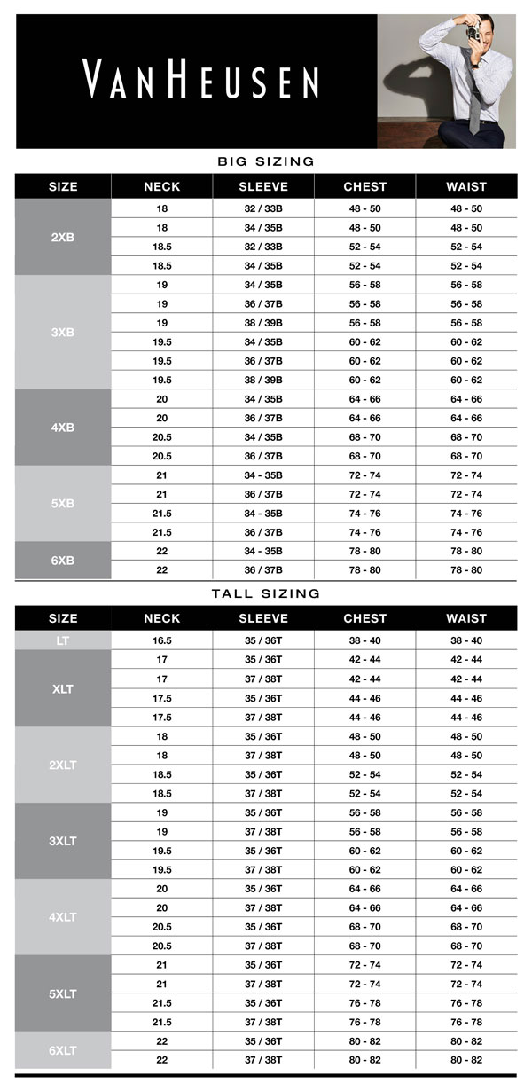 Van Heusen Big And Size Chart