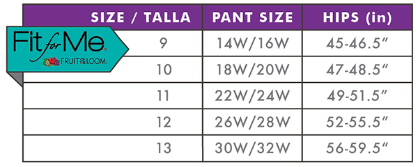 Fruit Of The Loom Breathable Size Chart