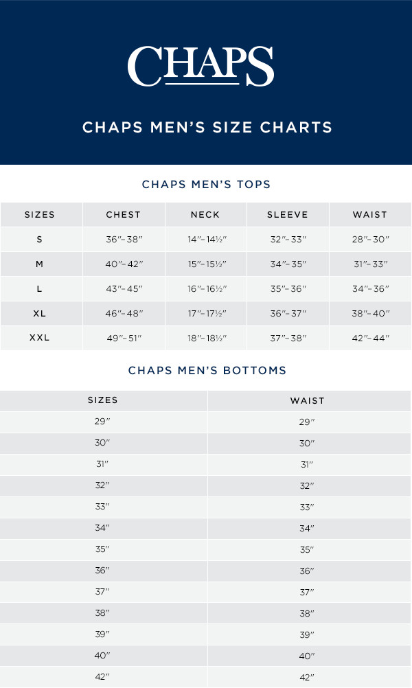 Chaps Big And Size Chart