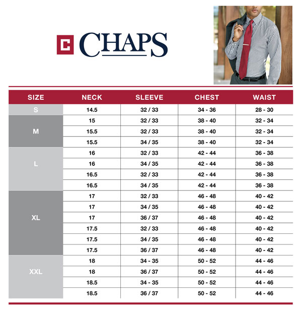 Image result for chaps shirts mens size chart