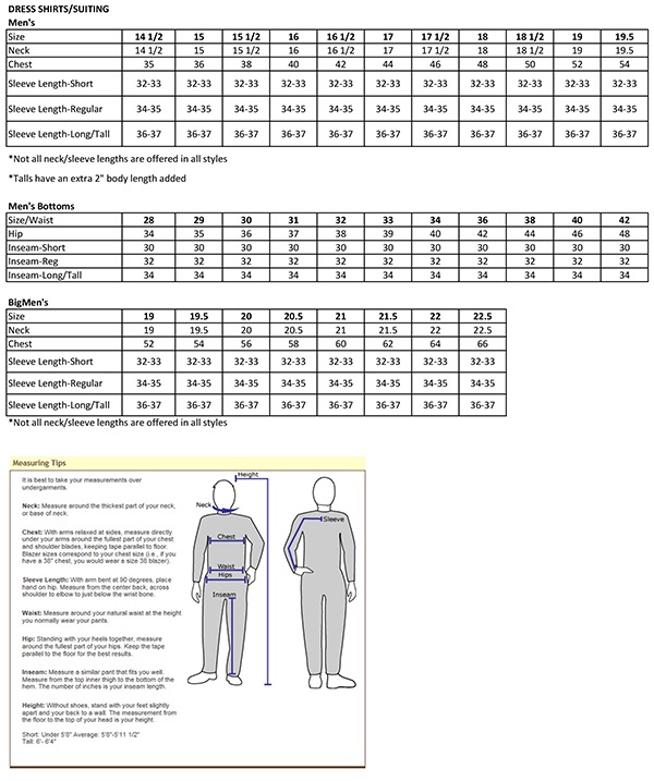 Ralph Dress Shirt Size Chart