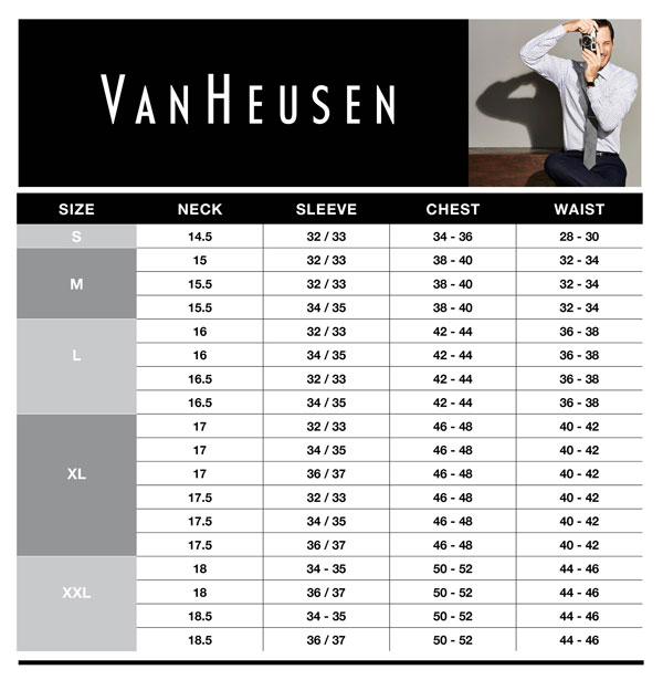 Van Heusen Big And Size Chart