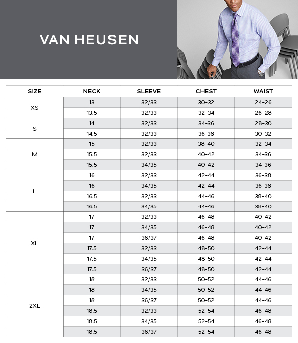 van heusen underwear size chart