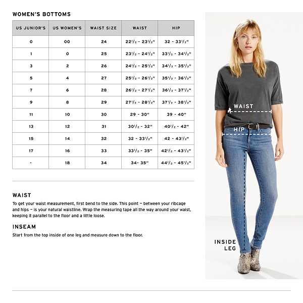 Levi Women's Jeans Size Chart